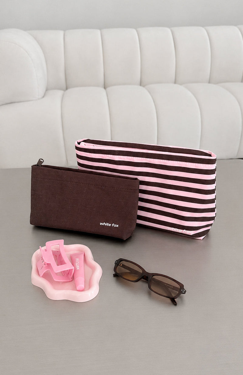 Maddox 2 Pack Cosmetic Pouch Chocolate & Pink Stripe