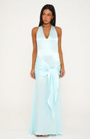 Modern Muse Satin Halter Maxi Dress Aqua