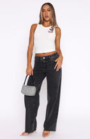 Claire Low Rise Wide Leg Jeans Black Acid