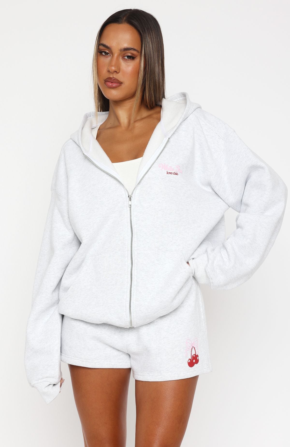 Fell So Hard Zip Front Hoodie Grey Marle | White Fox Boutique US