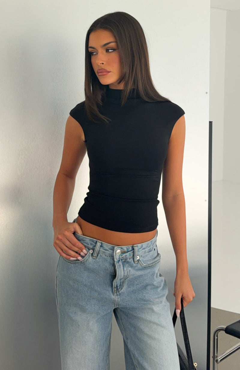 No Apologies Needed High Neck Top Black