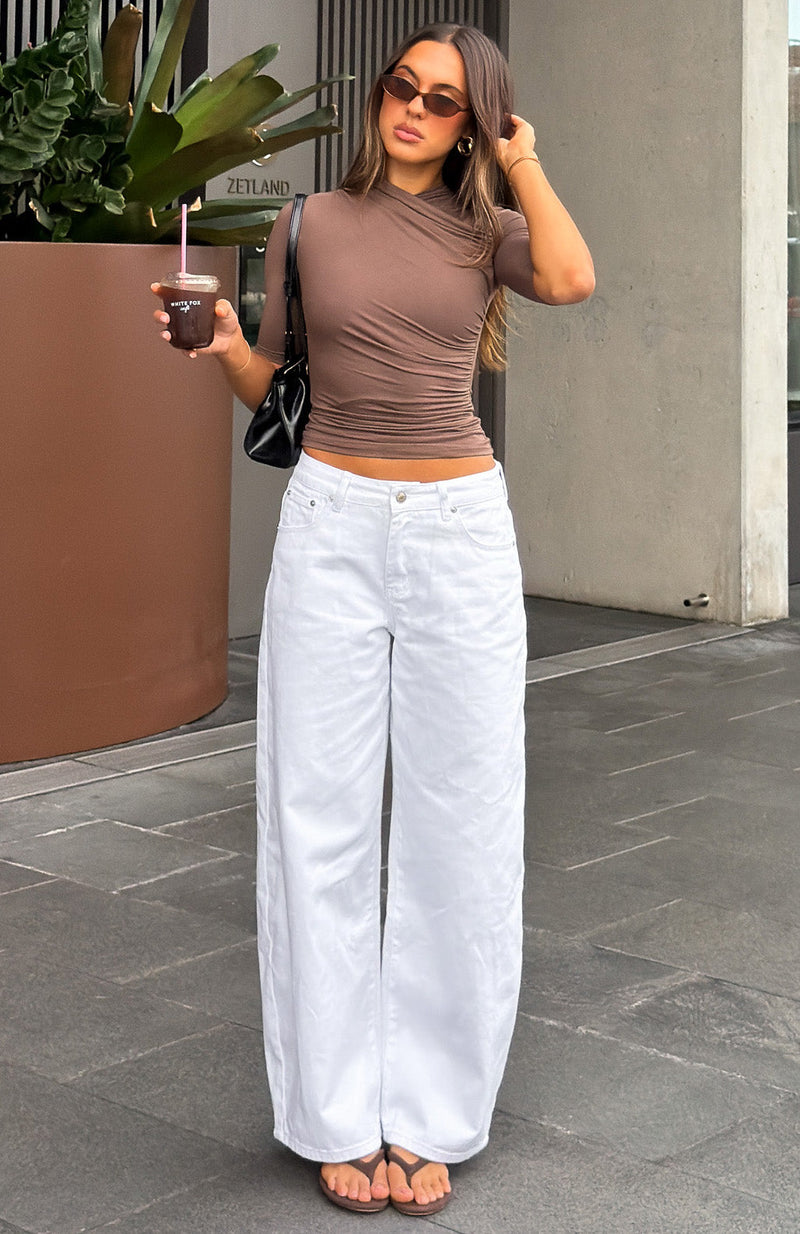 Not My Type Denim Low Rise Wide Leg Jeans White