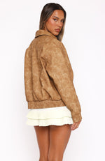 Make Things Right PU Bomber Jacket Tan