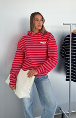 Offstage Striped Oversized Hoodie Red/Cream Stripe | White Fox