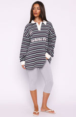 Gentle Affection Long Sleeve Rugby Shirt Grey/Mint Stripe | White