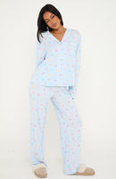 Pillow Talk Printed Long Sleeve Pyjama Set Blue Citrus