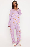 Pillow Talk Printed Long Sleeve Pyjama Set Lavender Haunt