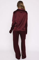 Pillow Talk Long Sleeve Satin Pyjama Set Merlot