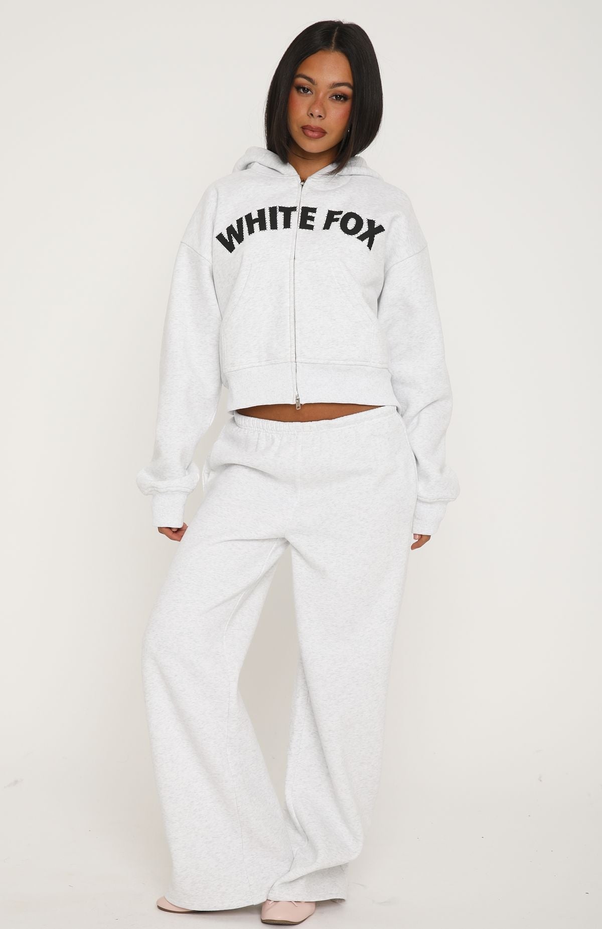 Anything For Love Boxy Zip Front Hoodie Grey Marle | White Fox