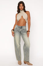 Luna Low Rise Wide Leg Jeans Sand