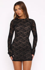 Naughty Or Nice Long Sleeve Lace Mini Dress Black