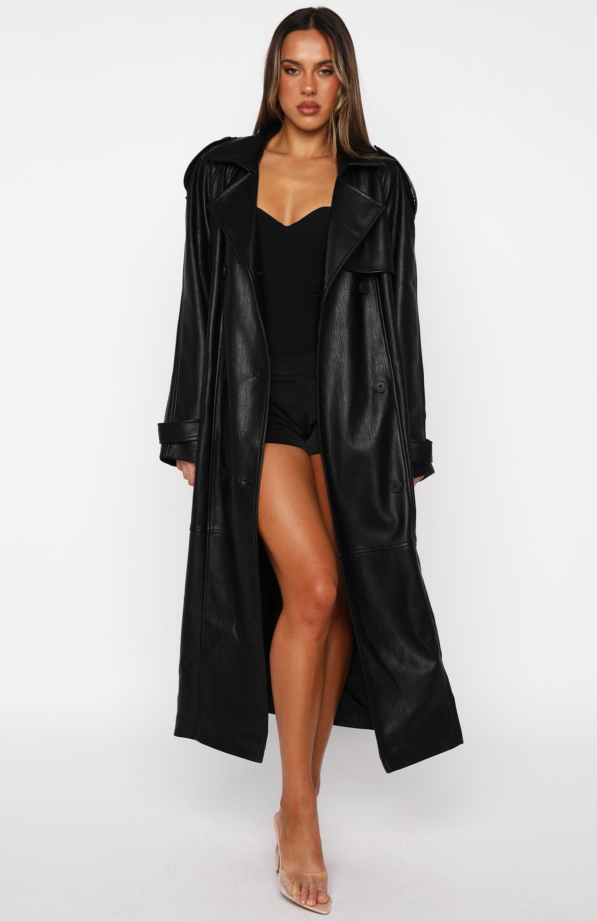 Do I Ever PU Trench Coat Black | White Fox Boutique US