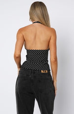 Stunner Edition Halter Top Black/White Polka Dot