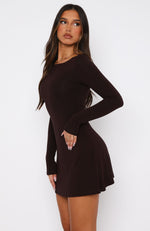 Not The Same Long Sleeve Mini Dress Dark Chocolate