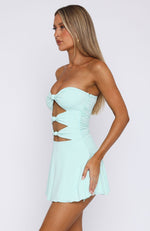 aqua strapless mini dress Strapless Blouson Style Mini Dress In Aqua