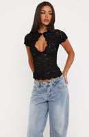 Signs Of A Lifetime Lace Short Sleeve Top Black