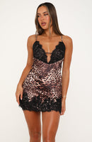 Slaying The Game Satin Mini Dress Leopard Print