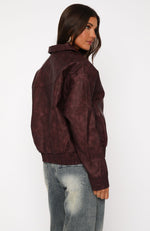 Make Things Right PU Bomber Jacket Plum