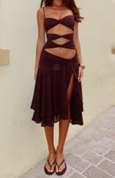 Dancing In Greece Midi Dress Chocolate