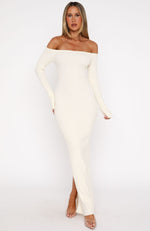 Star Studded Long Sleeve Knit Maxi Dress Winter White