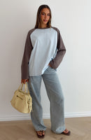 Take Her Out Raglan Long Sleeve Tee Baby Blue/Charcoal