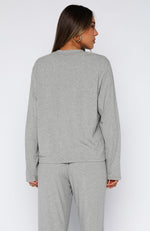 Come A Long Way Soft Lounge Long Sleeve Ribbed Tee Grey Marle