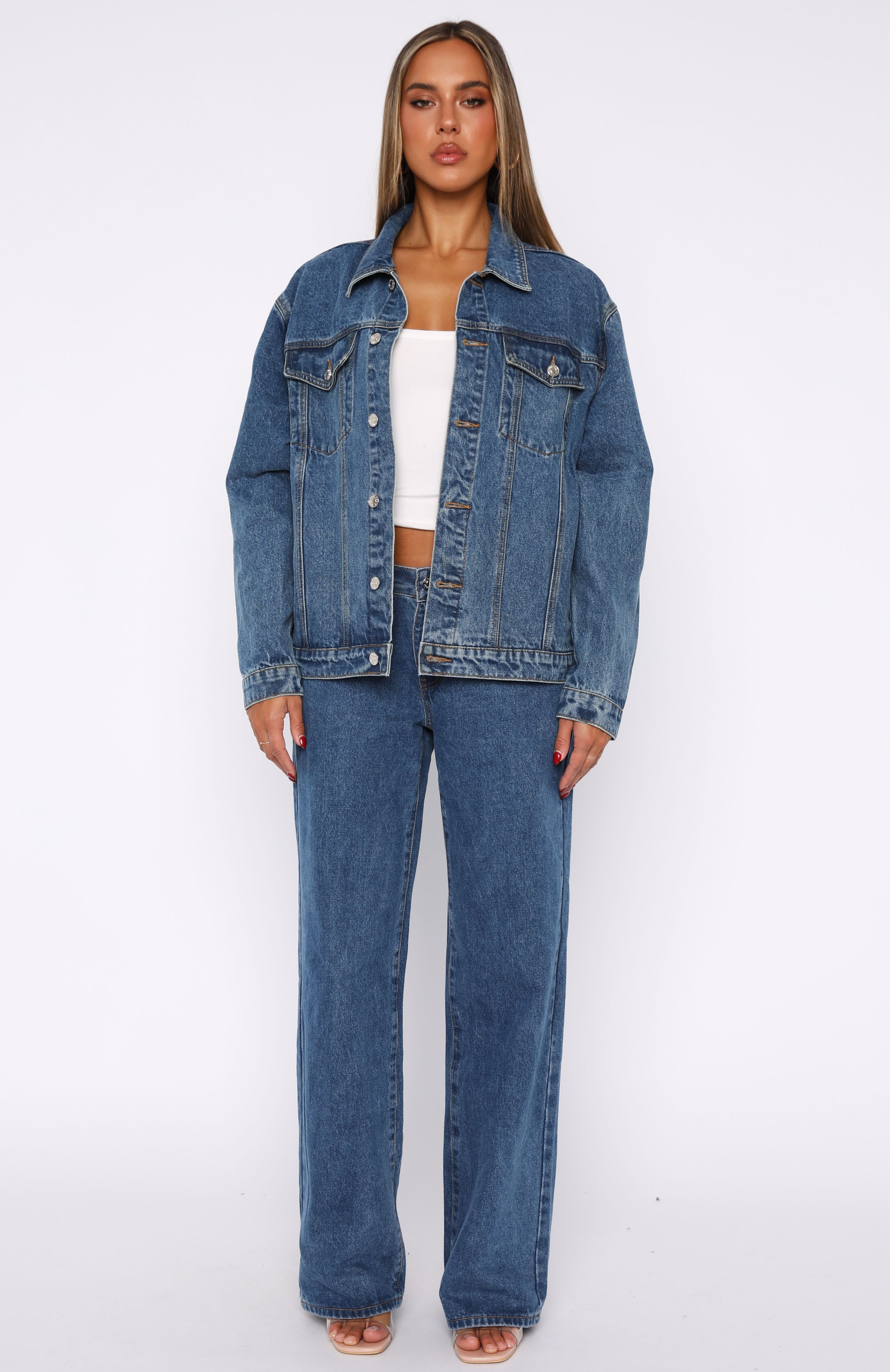 Bring The Style Low Rise Wide Leg Jeans Admiral Blue | White Fox