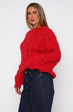 Real Feelings Oversized Knit Sweater Cherry Red