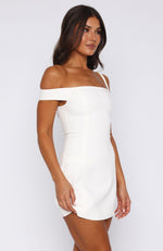 off shoulder white mini dress Private Planes Off Shoulder Mini Dress White