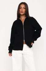 Such A Dream Oversized Zip Front Funnel Neck Jacket Black | White