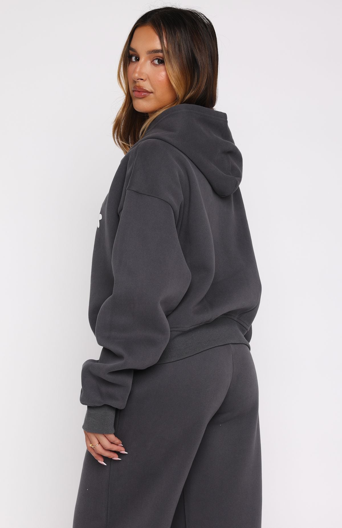Lucky Thirteen Audrina Boxy Zip Front Hoodie Volcanic | White Fox
