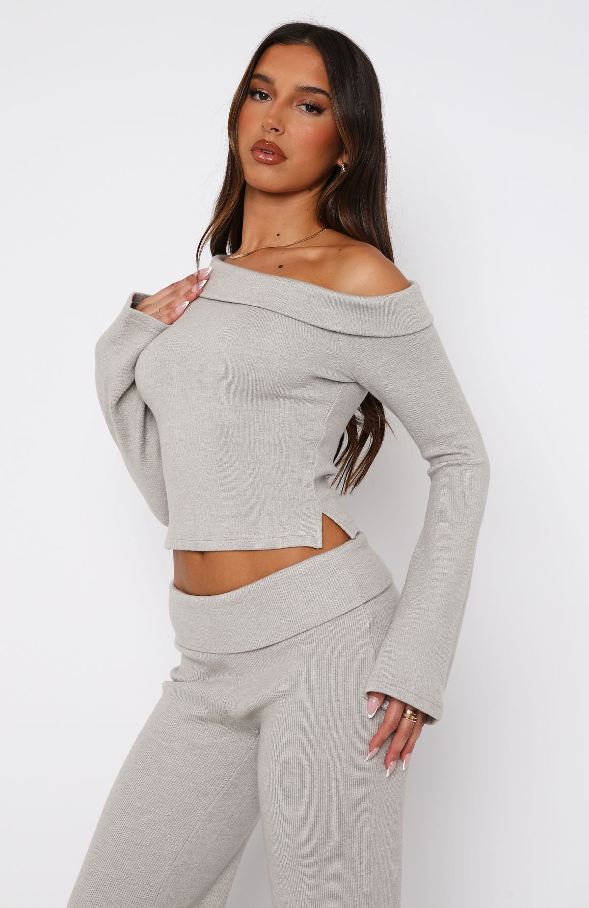 So Little Time Long Sleeve Top Grey Marle | White Fox Boutique US