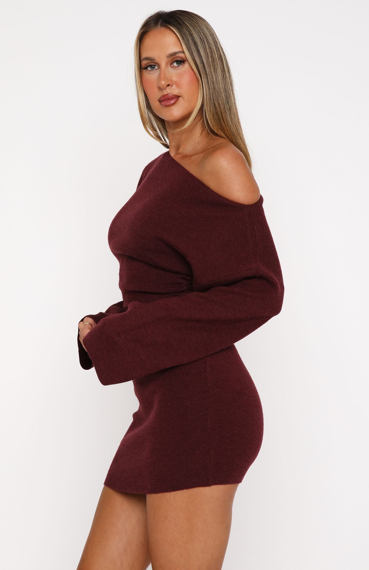 Strange World Long Sleeve Mini Dress Burgundy | White Fox Boutique US