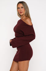 Strange World Long Sleeve Mini Dress Burgundy