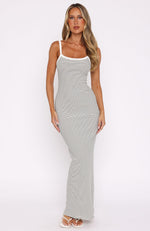 Let Me Live Ribbed Maxi Dress White/Green Stripe