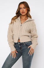 All At Once Zip Front Knit Sweater Oat