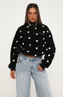 We'll Figure It Out Fleece Quarter Zip Sweater Black Polka Dot
