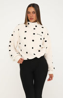 We'll Figure It Out Fleece Quarter Zip Sweater Cream Polka Dot