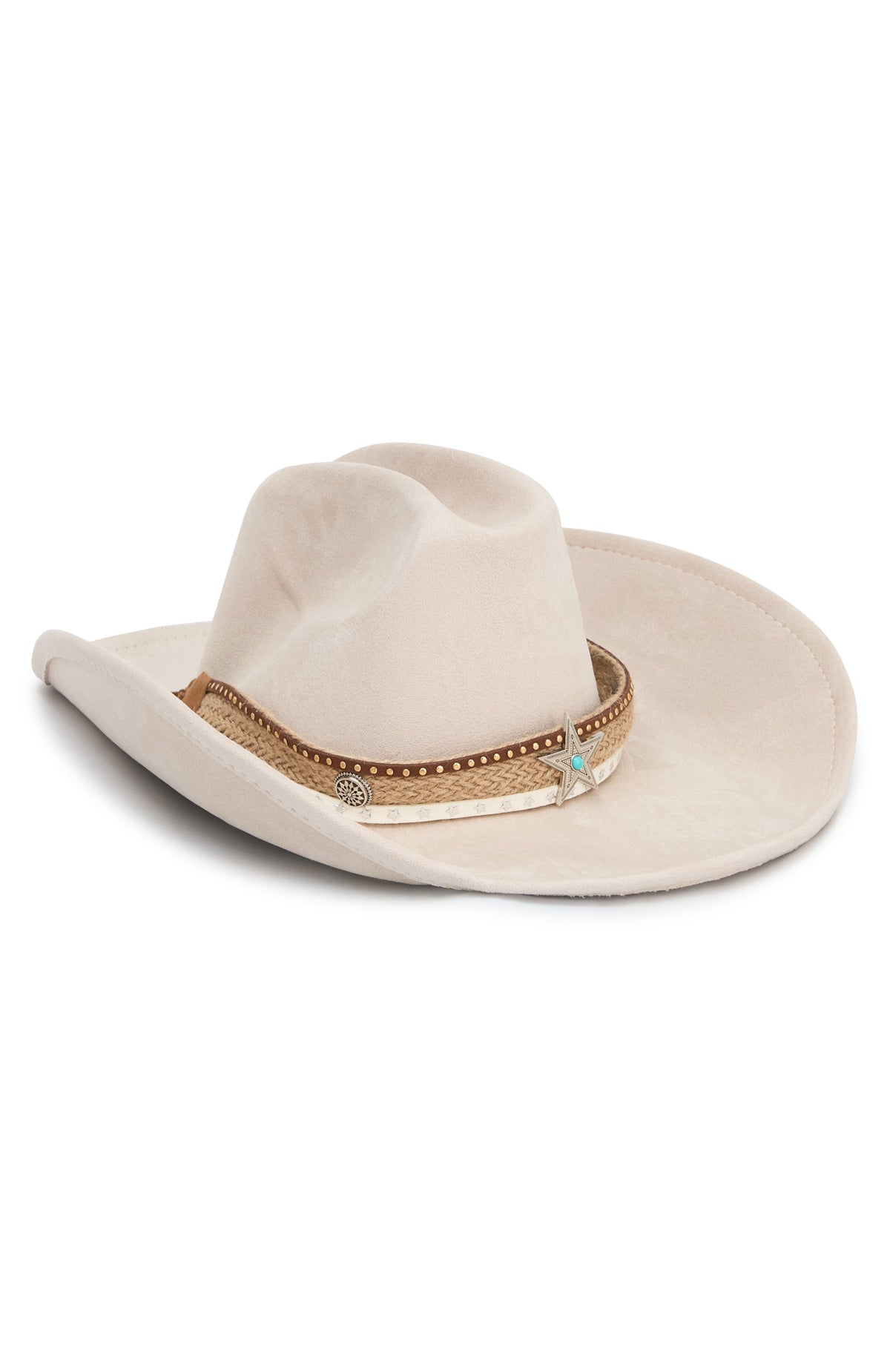 Cream Cowboy Hat with Light gold & Teal Band and Lace Trim White & Brown Straw Cowboy Hat Milani New | Mercari main image 3