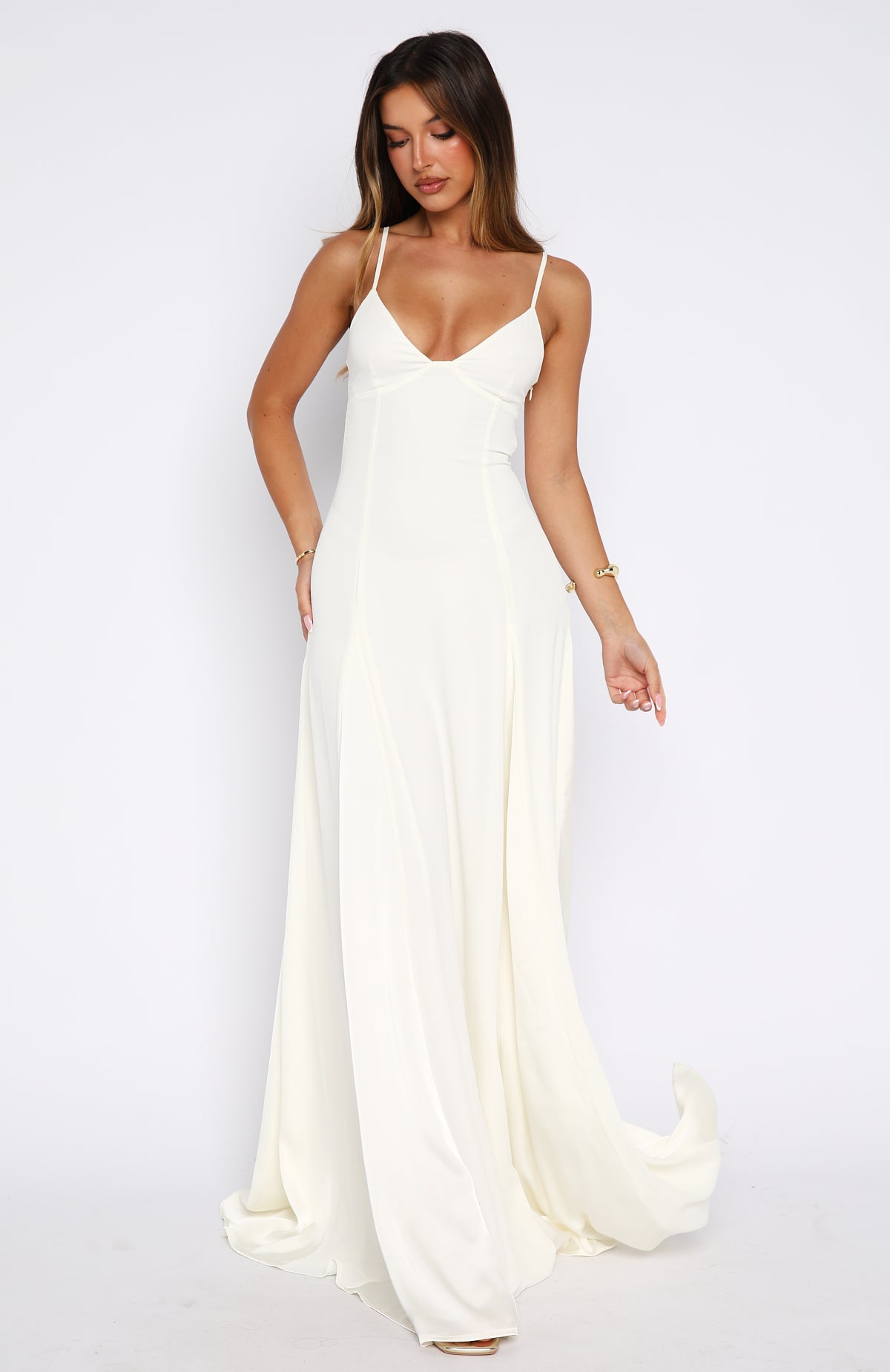 strapless open back dress Afterparty Elegance Maxi Dress Off White