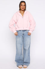 Always First Teddy Borg Boxy Zip Front Hoodie Pink
