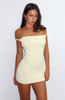Appreciate You Off Shoulder Mini Dress Lemon
