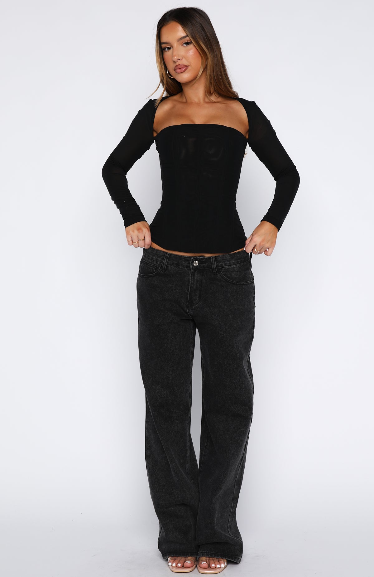 Better Believe Long Sleeve Mesh Bustier Black | White Fox Boutique US