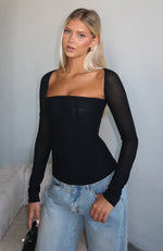 Better Believe Long Sleeve Mesh Bustier Black