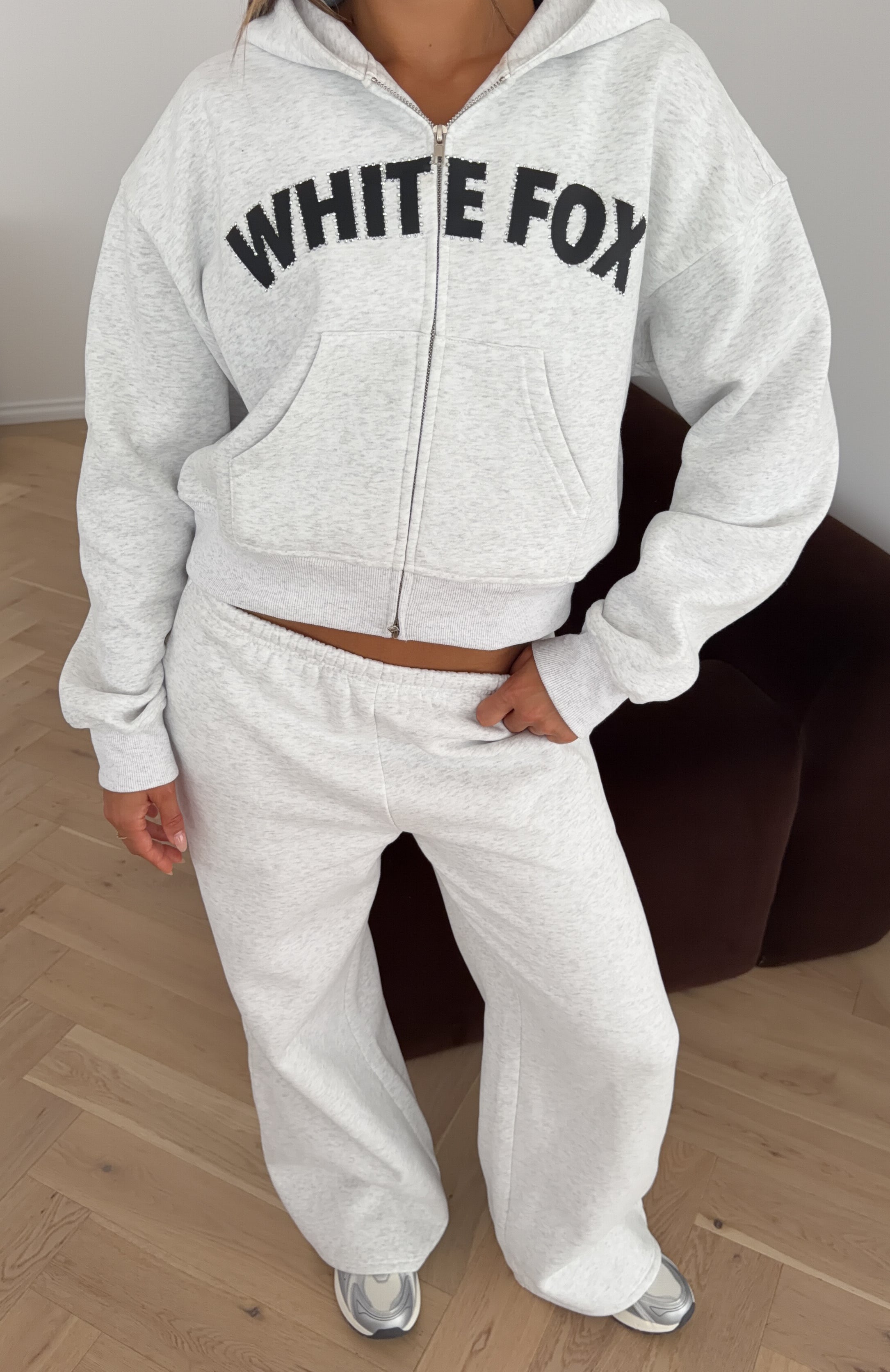 Anything For Love Boxy Zip Front Hoodie Grey Marle | White Fox