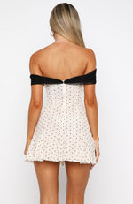 cream dress with black spots Cream With Black Spot Bias Cut Silky Dress