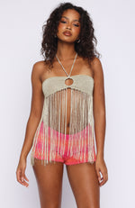 Boho Breeze Fringe Top Gold Shimmer | White Fox Boutique US