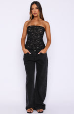 Booking My Flight Strapless Lace Bustier Black | White Fox Boutique US