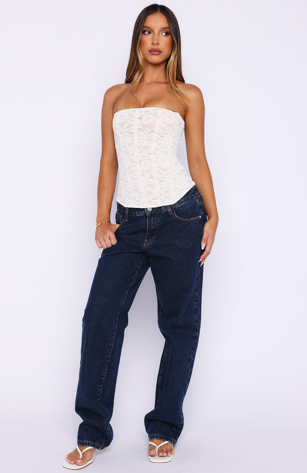 Booking My Flight Strapless Lace Bustier White | White Fox Boutique US