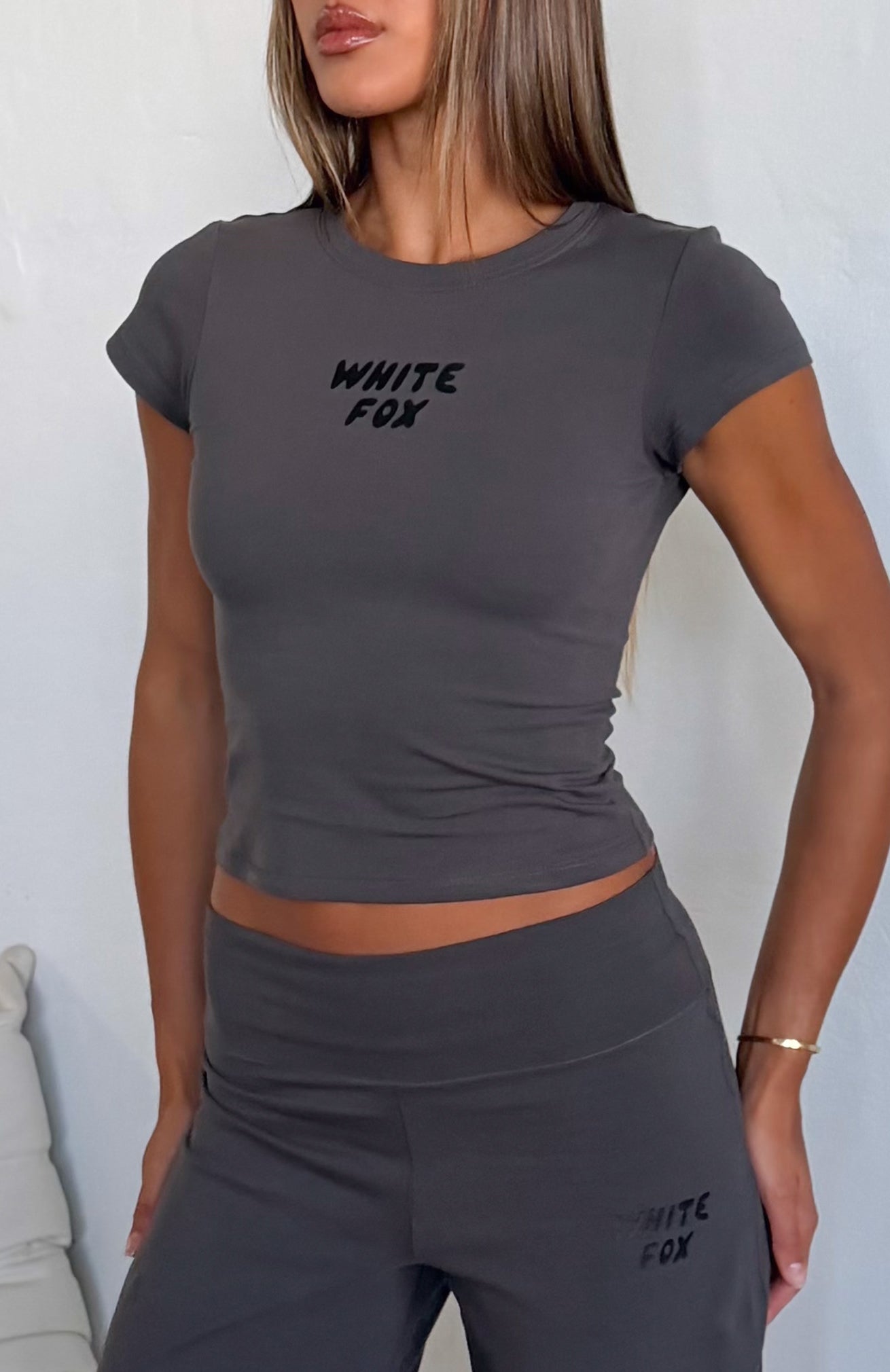 Break The Records Baby Tee Charcoal | White Fox Boutique US